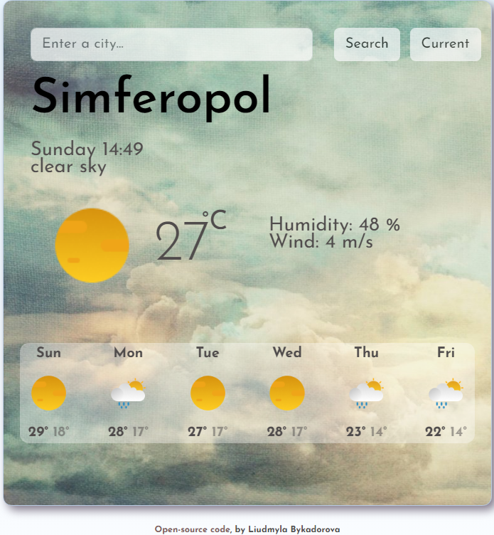 Landing page Weather App